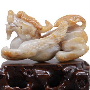 Chinese Hetian Jade Statue w Foo Dog